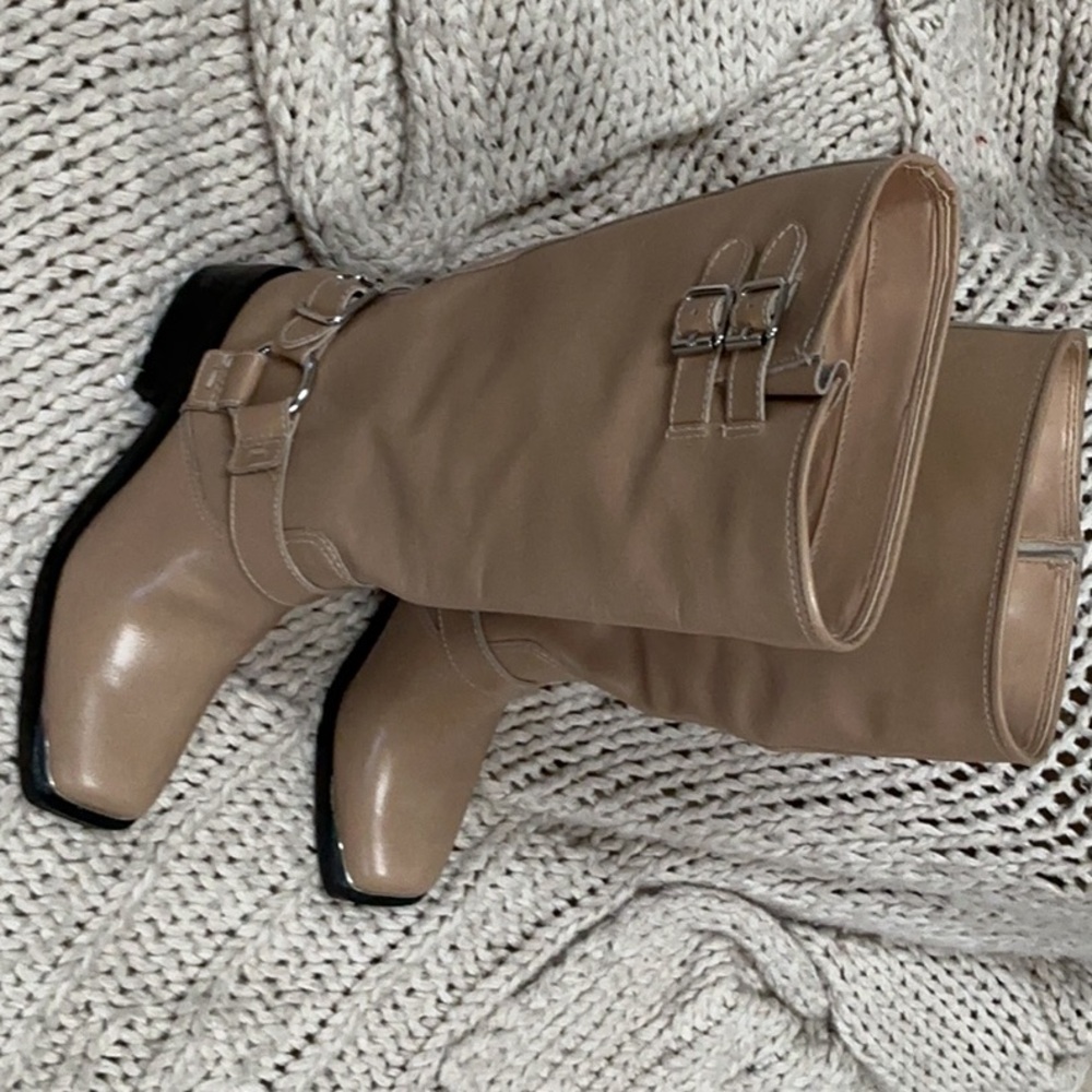 Dolce Vita Tan Heeled Boots with Buckle Accents one is Size 8 and 8.5